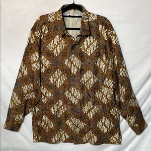 SILK Indonesian Artisan Traditional Wax Process Gold & Ivory Button Down Tunic